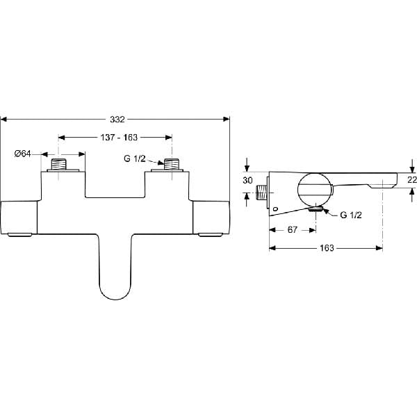 Baterie cada-dus IDEAL STANDARD Ceratherm 200 New A4630AA, termostat, alama sanitara, crom