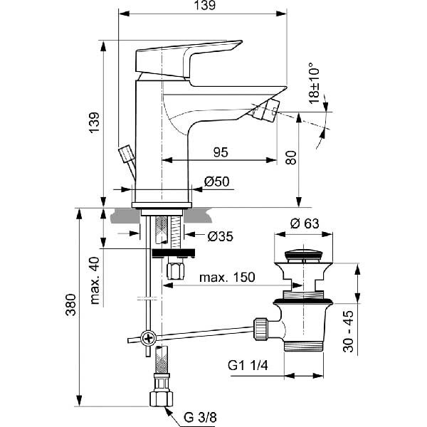 Baterie bideu IDEAL STANDARD Tesi A6579AA, alama sanitara, crom