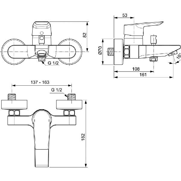 Baterie cada-dus IDEAL STANDARD Tesi A6583AA, alama sanitara, crom