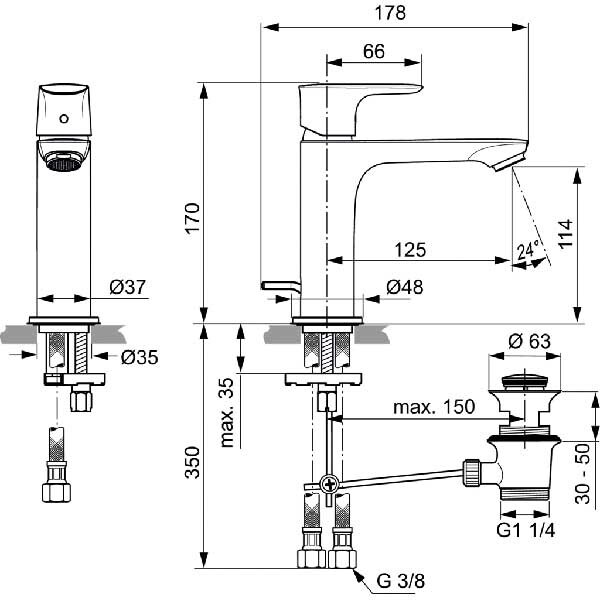 Baterie lavoar IDEAL STANDARD Connect Air A7012A5, alama sanitara, gri