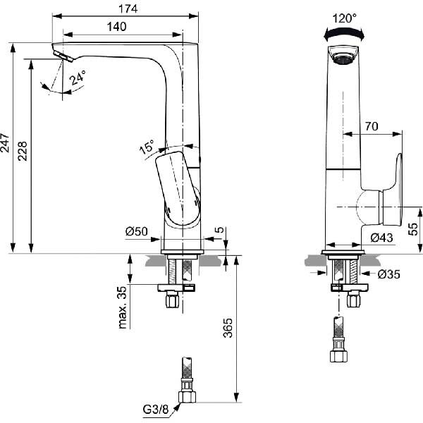Baterie lavoar IDEAL STANDARD Connect Air A7023AA, alama sanitara, crom