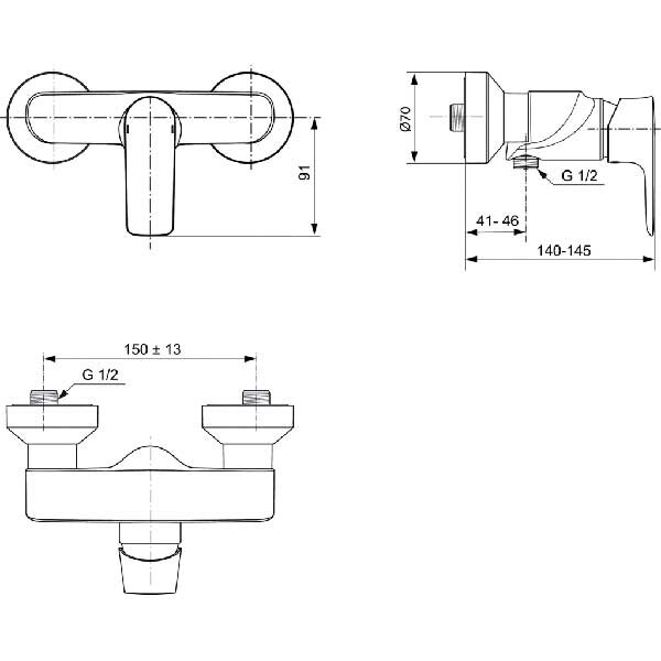 Baterie dus IDEAL STANDARD Connect Air A7032AA, alama sanitara, crom