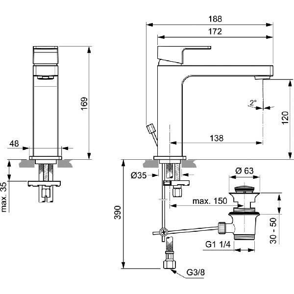 Baterie lavoar IDEAL STANDARD Edge A7106AA, alama sanitara, crom