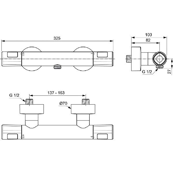 Baterie dus IDEAL STANDARD Ceratherm T100 A7229AA, termostat, alama sanitara, crom