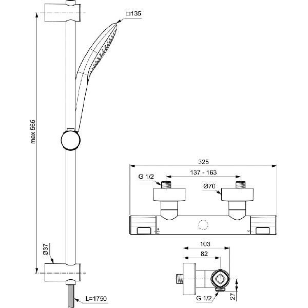 Set baterie dus IDEAL STANDARD Ceratherm T100 A7234AA, termostat, alama sanitara, crom