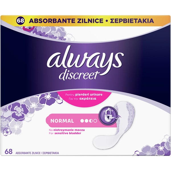 Absorbante incontinenta ALWAYS Discreet Liners Normal, 68 buc
