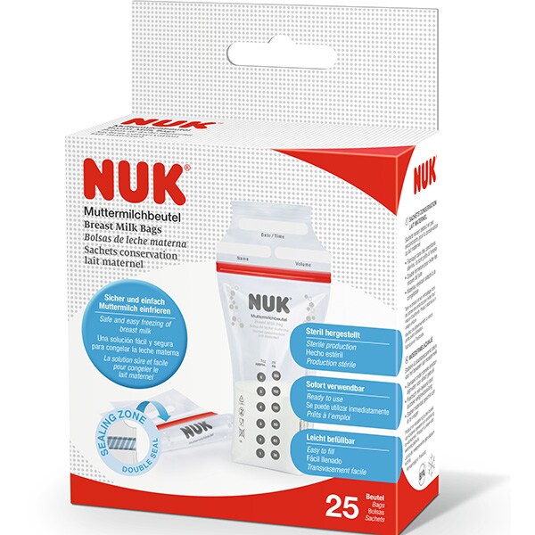 Pungi stocare lapte matern NUK 10252126, 25 buc, transparent-rosu