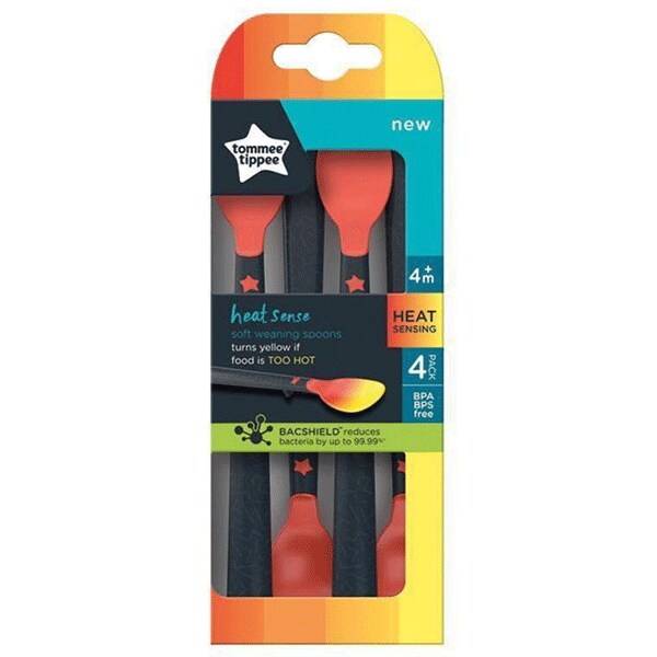 Set lingurite termosensibile TOMMEE TIPPEE, 4 luni+, 4 buc, negru-rosu