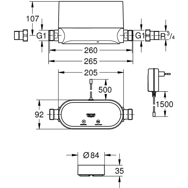 Dispozitiv inteligent de control al apei GROHE Sense Guard + 3 senzori pentru apa, alb