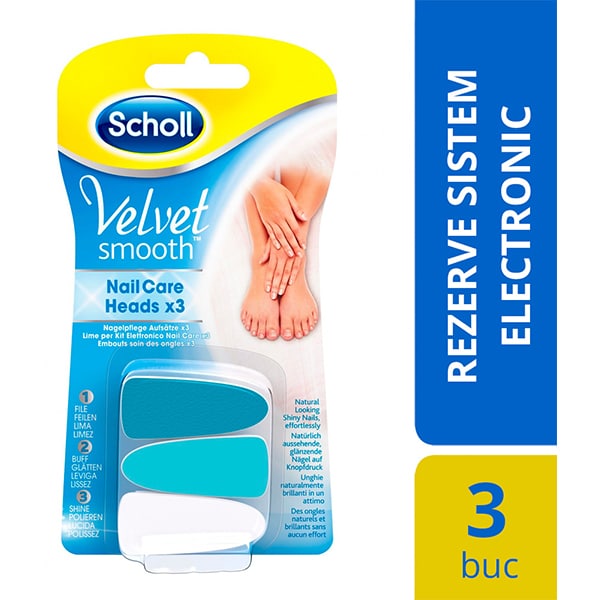 Rezerva pila electrica SCHOLL Velvet Smooth Nail Care, 3 bucati, alb-albastru