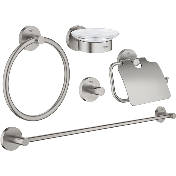 Set accesorii baie GROHE Essentials Master 5in1 40344DC1, 5 accesorii, argintiu