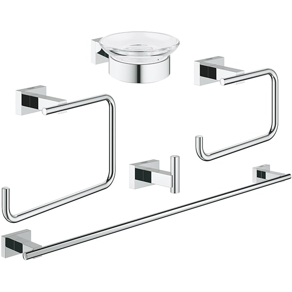 Set accesorii baie GROHE Essentials Cube Master 5in1 40758001, 5 accesorii, crom