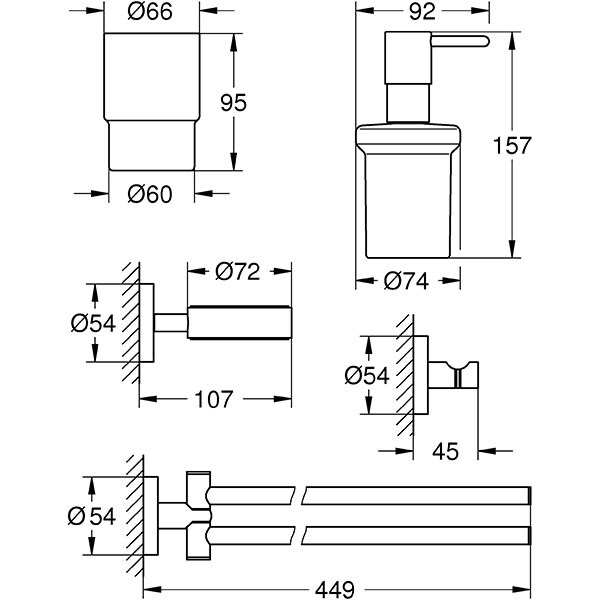 Set accesorii baie GROHE Essentials Master 40846001, 4 accesorii, argintiu 