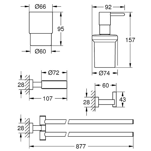 Set accesorii baie GROHE Essentials Cube 4in1 40847001, 4 accesorii, crom
