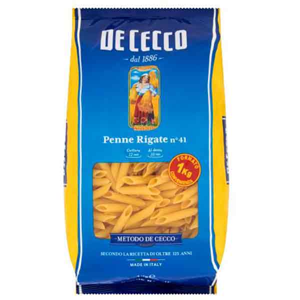 Paste Penne Rigate DE CECCO, 1kg, 2 bucati