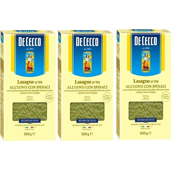 Paste Lasagna cu spanac si ou DE CECCO, 500g, 3 bucati