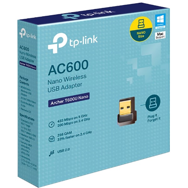 Adaptor nano USB Wireless TP-LINK Archer T600U Nano, Dual-Band 200 + 433 Mbps, negru