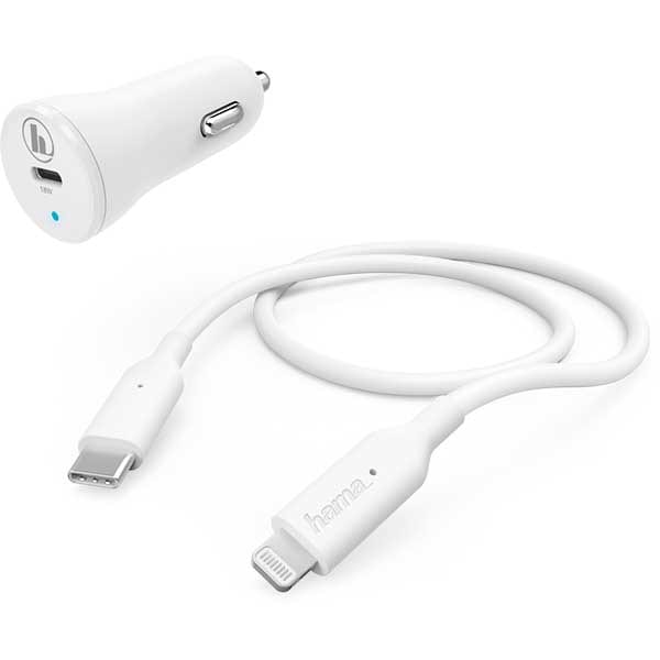 Incarcator auto HAMA 183297, 18W, 1xLightning, 1xUSB, Power Delivery (PD), alb