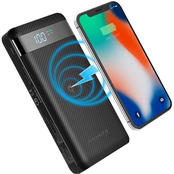 Baterie externa wireless PROMATE AuraTank-20, 20.000mAh, 1 x QC 3.0, 2xUSB, Type C, negru