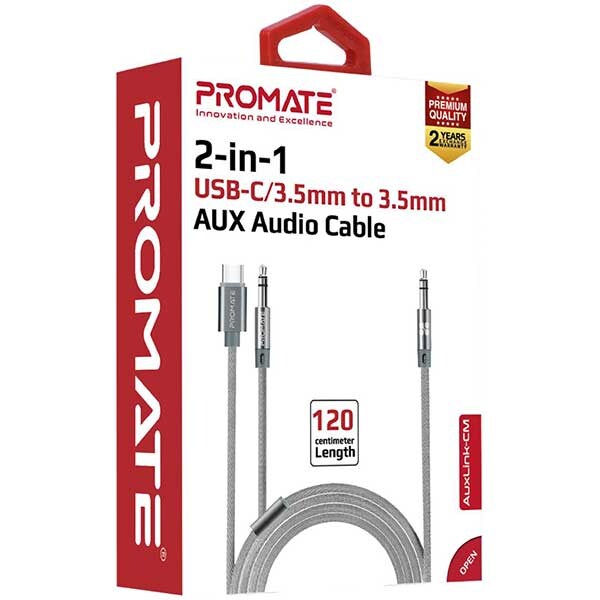 Cablu audio PROMATE AUXLink-CM, Jack 3.5mm - USB-C/Jack 3.5mm, 1.2m, gri