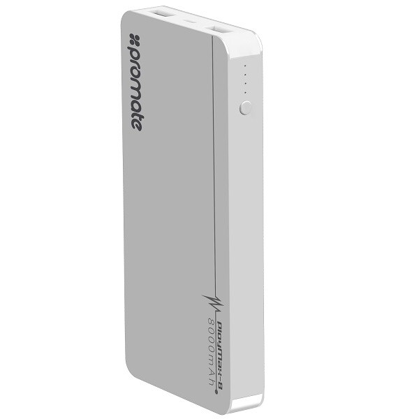 Baterie externa PROMATE PolyMax-8, 8000mAh, 2xUSB, aluminiu, Silver