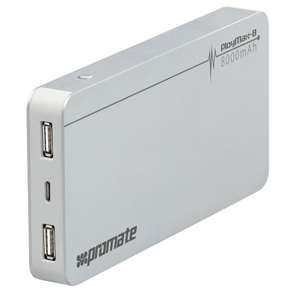 Baterie externa PROMATE PolyMax-8, 8000mAh, 2xUSB, aluminiu, Silver