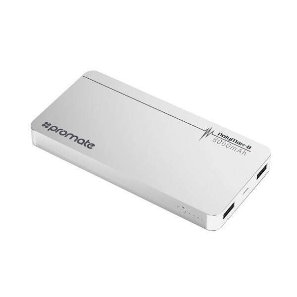 Baterie externa PROMATE PolyMax-8, 8000mAh, 2xUSB, aluminiu, Silver