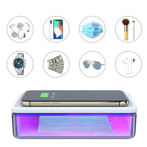 Cutie cu lampa bactericida virucida UV STAR + Incarcator wireless telefon 15W, alb