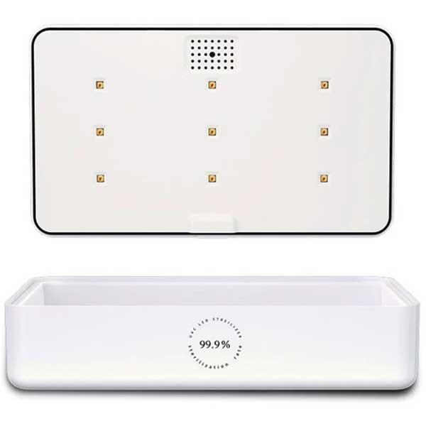 Cutie cu lampa bactericida virucida UV STAR + Incarcator wireless telefon 15W, alb