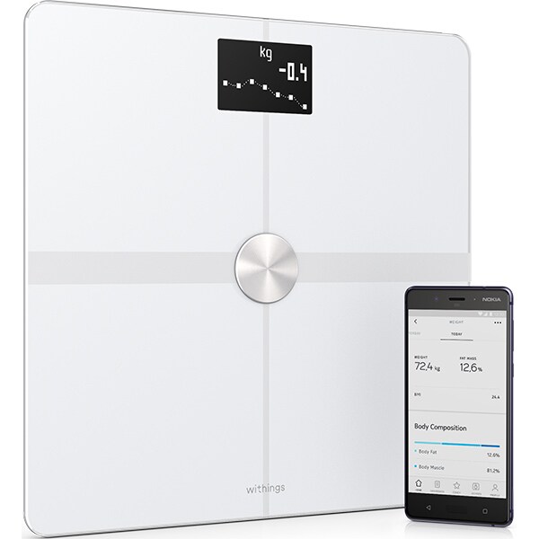 Cantar inteligent NOKIA Body+, Wi-Fi, 8 memorii, alb