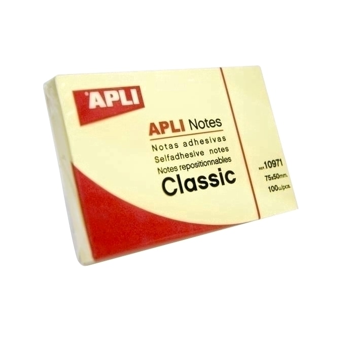 Notite adezive APLI, 100 file, 50 x 75mm, galben