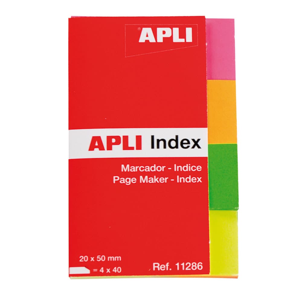 Index autoadeziv APLI, 20 x 50 mm, hartie, 4 x 40 file, diverse culori