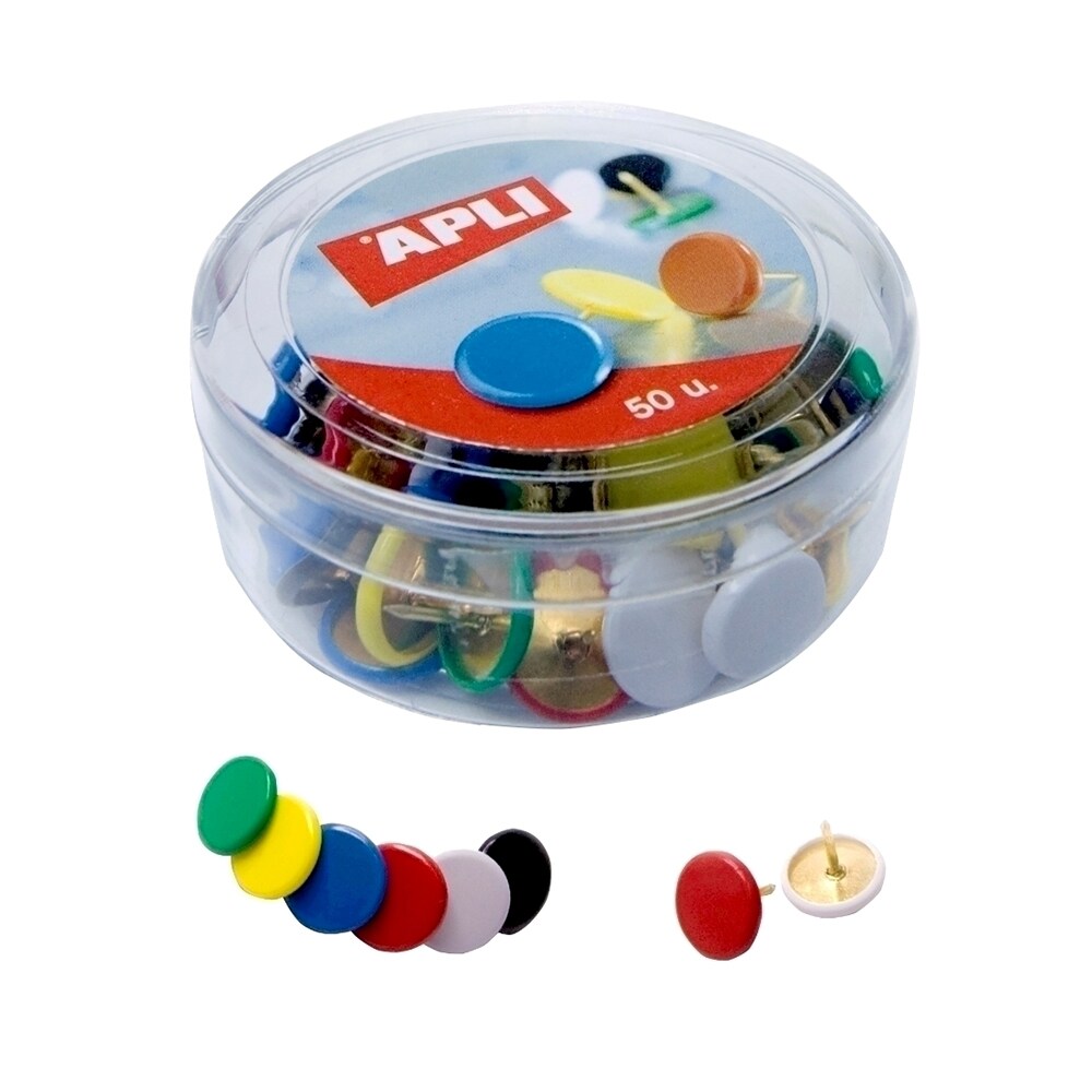 Pioneze colorate APLI, 50 buati/cutie