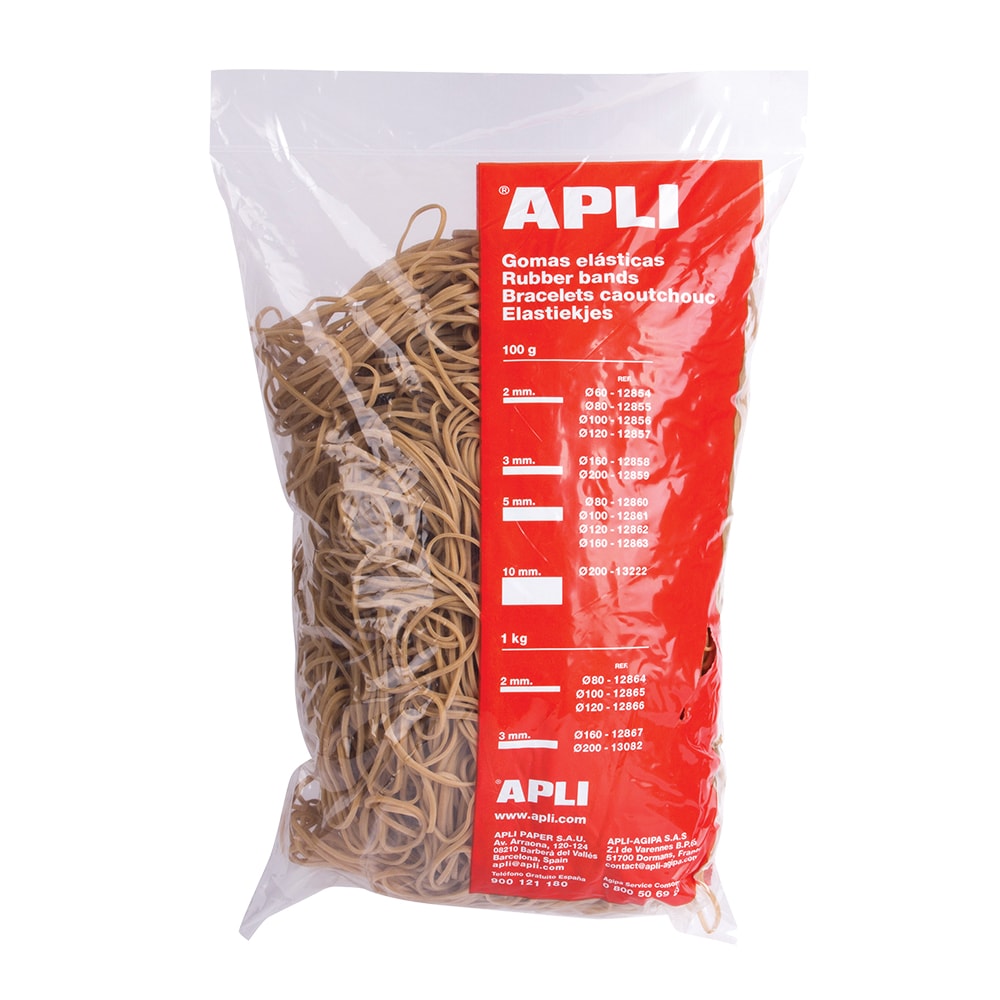 Elastice pentru bani APLI, 80 mm, latime 2 mm, 1000 g/punga