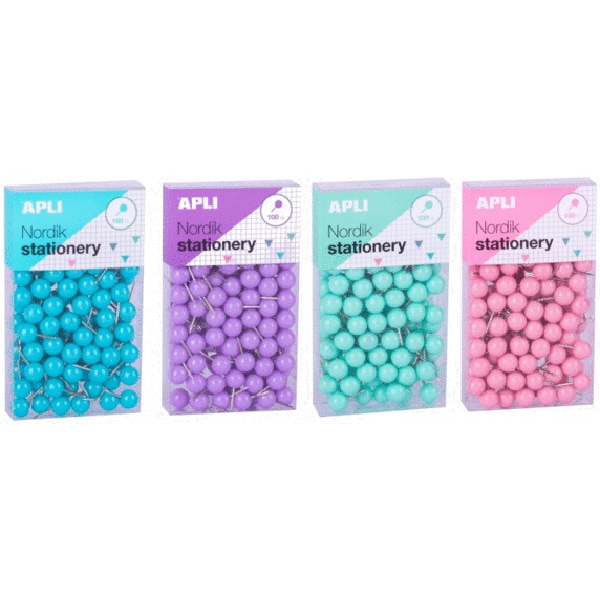 Ace pentru tabla APLI Nordik Stationary, 9 x 20 mm, 100 bucati, diverse culori