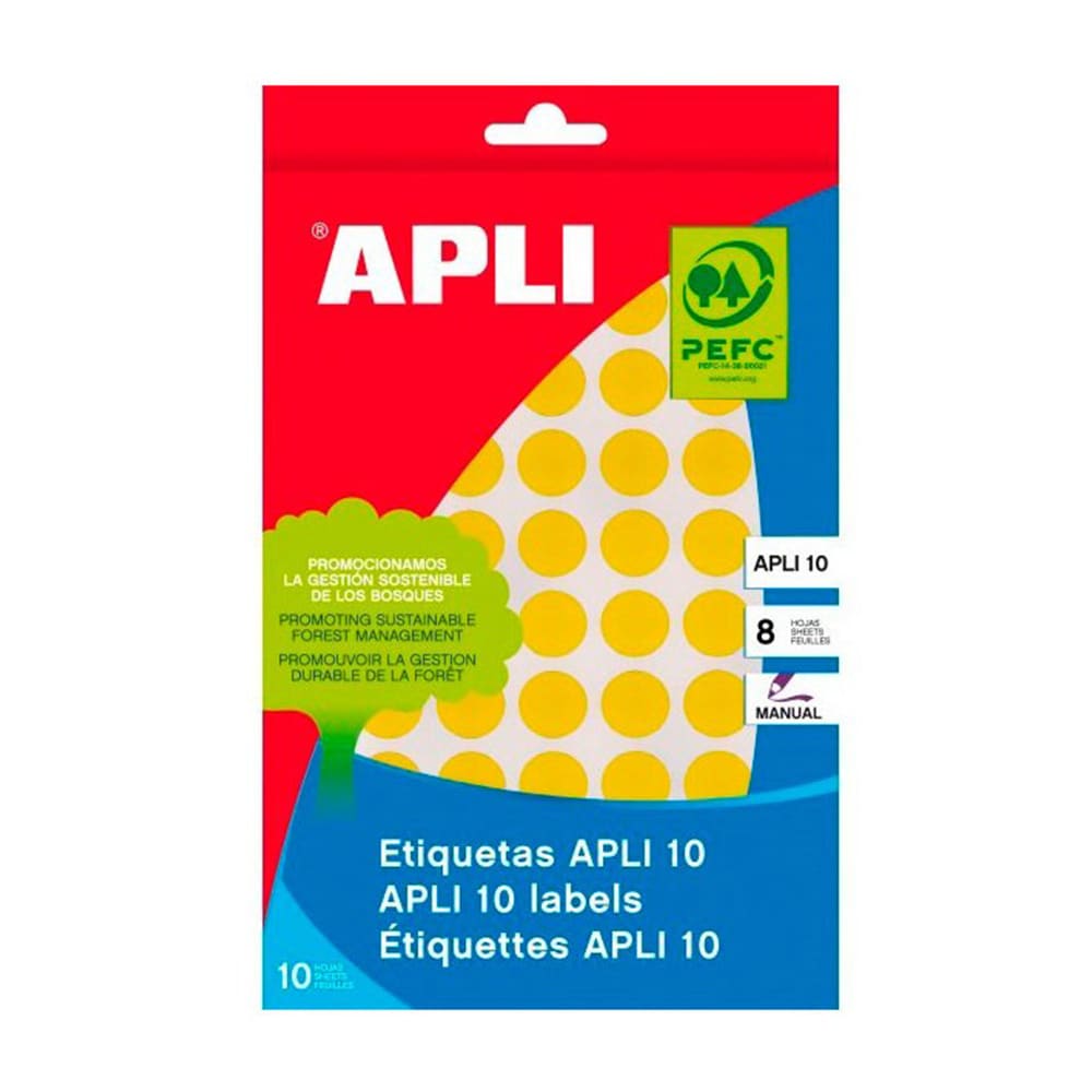 Etichete autoadezive APLI, 19 mm, 320 etichete/blister, galben