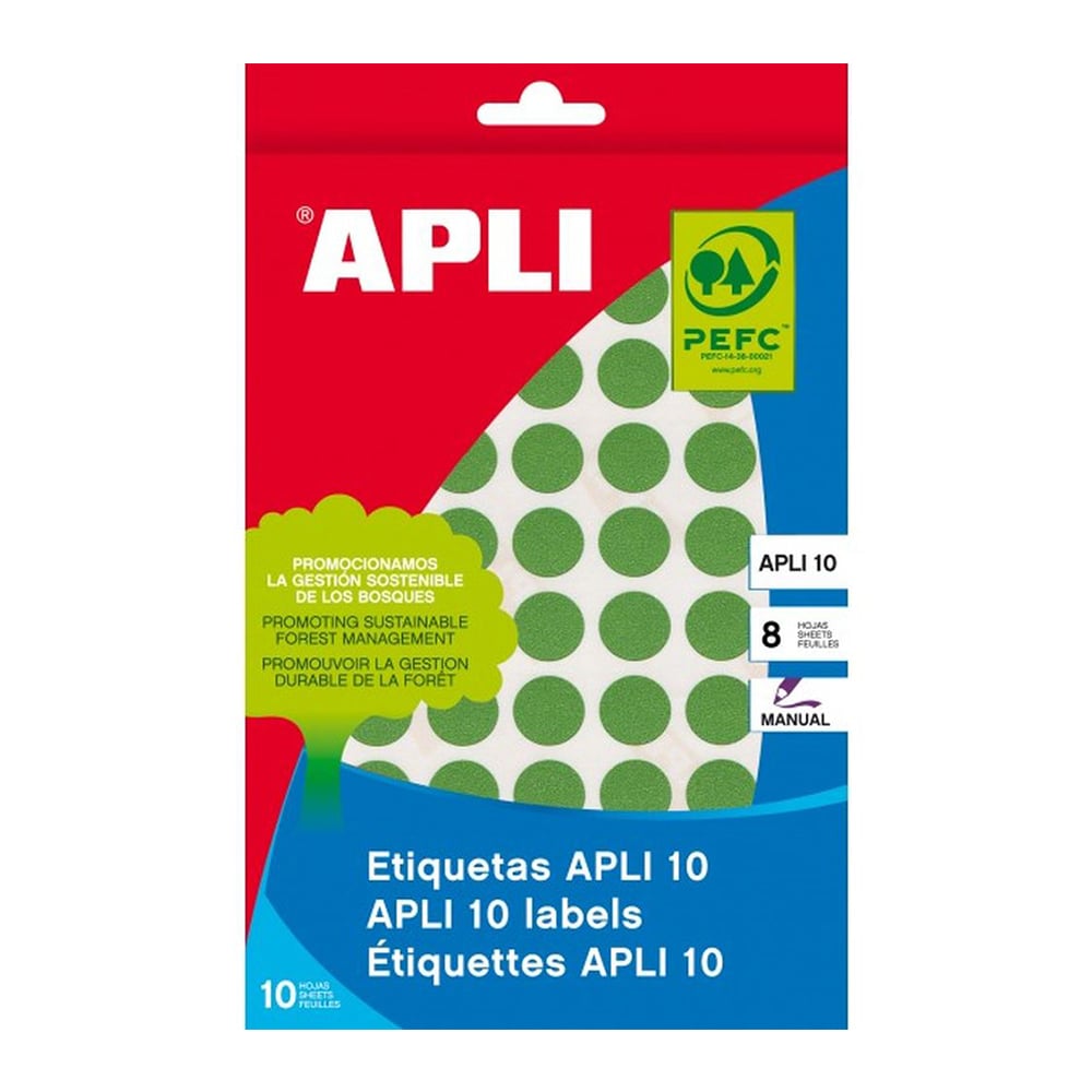Etichete autoadezive APLI, 19 mm, 320 etichete/blister, verde