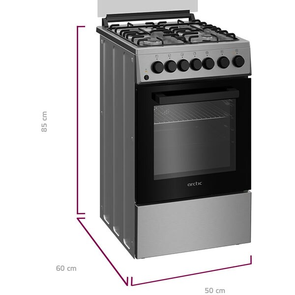 Aragaz ARCTIC AMG5612STLX, 4 arzatoare, Gaz + Electric, L 50 cm, Grill, inox