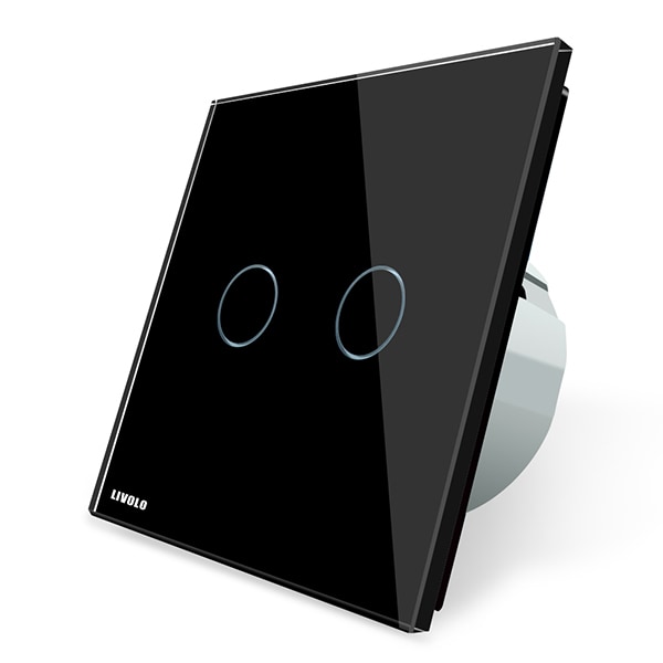 Intrerupator smart dublu contact uscat impuls LIVOLO VL-C702IR-12, Wi-Fi, Touch, negru