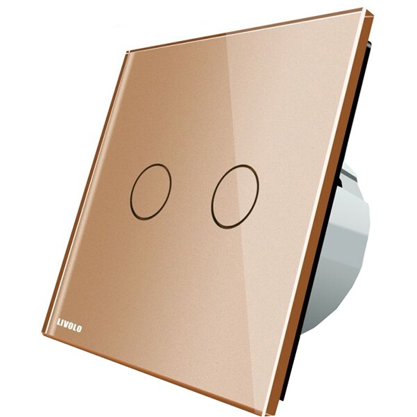 Intrerupator touch dublu LIVOLO VL-C702R-13, incastrat, 5A, IP44, auriu