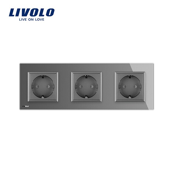 Priza de interior tripla LIVOLO VL-C7-C3EU-15 + C7-3SR-15, IP20, gri