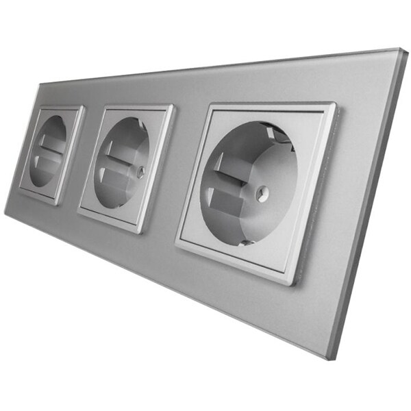 Priza de interior tripla LIVOLO VL-C7-C3EU-15 + C7-3SR-15, IP20, gri