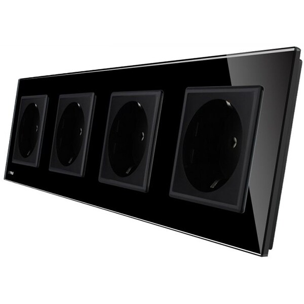 Priza de interior cvadrupla LIVOLO VL-C7-C4EU-12 + C7-4SR-12, IP20, negru