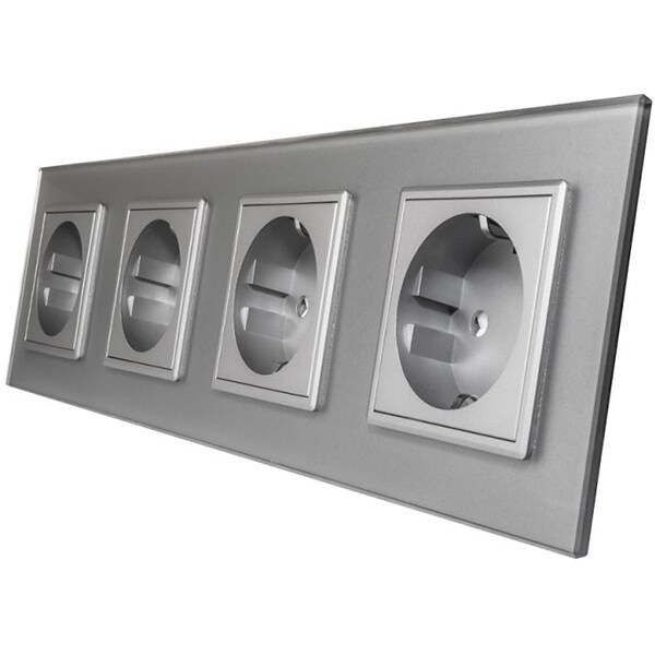 Priza de interior cvadrupla LIVOLO VL-C7-C4EU-15 + C7-4SR-15, IP20, gri