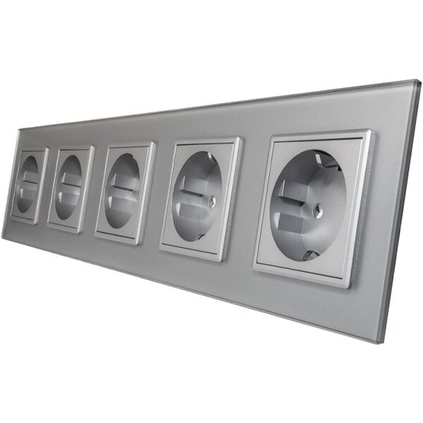 Priza de interior cvintupla LIVOLO VL-C7-C5EU-15 + C7-5SR-15, IP20, gri