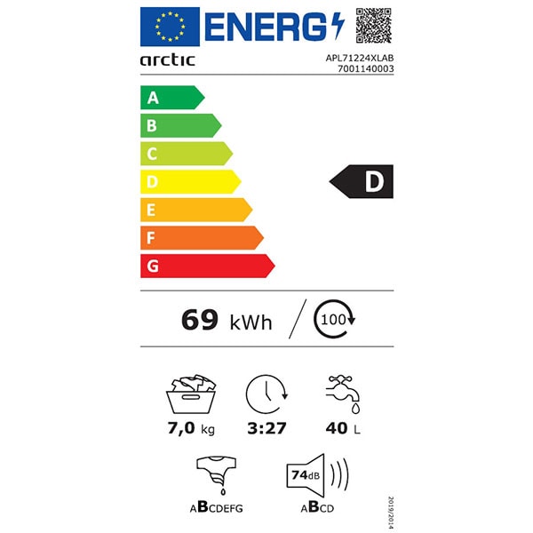 Masina de spalat rufe frontala slim ARCTIC APL71224XLAB, 7 kg, 1200rpm, Clasa D, negru