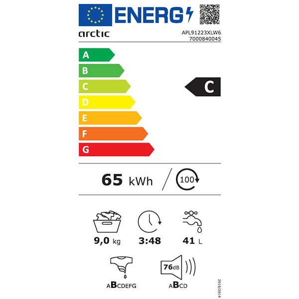 Masina de spalat rufe frontala ARCTIC APL91223XLW6, 9 kg, 1200rpm, Clasa C, alb