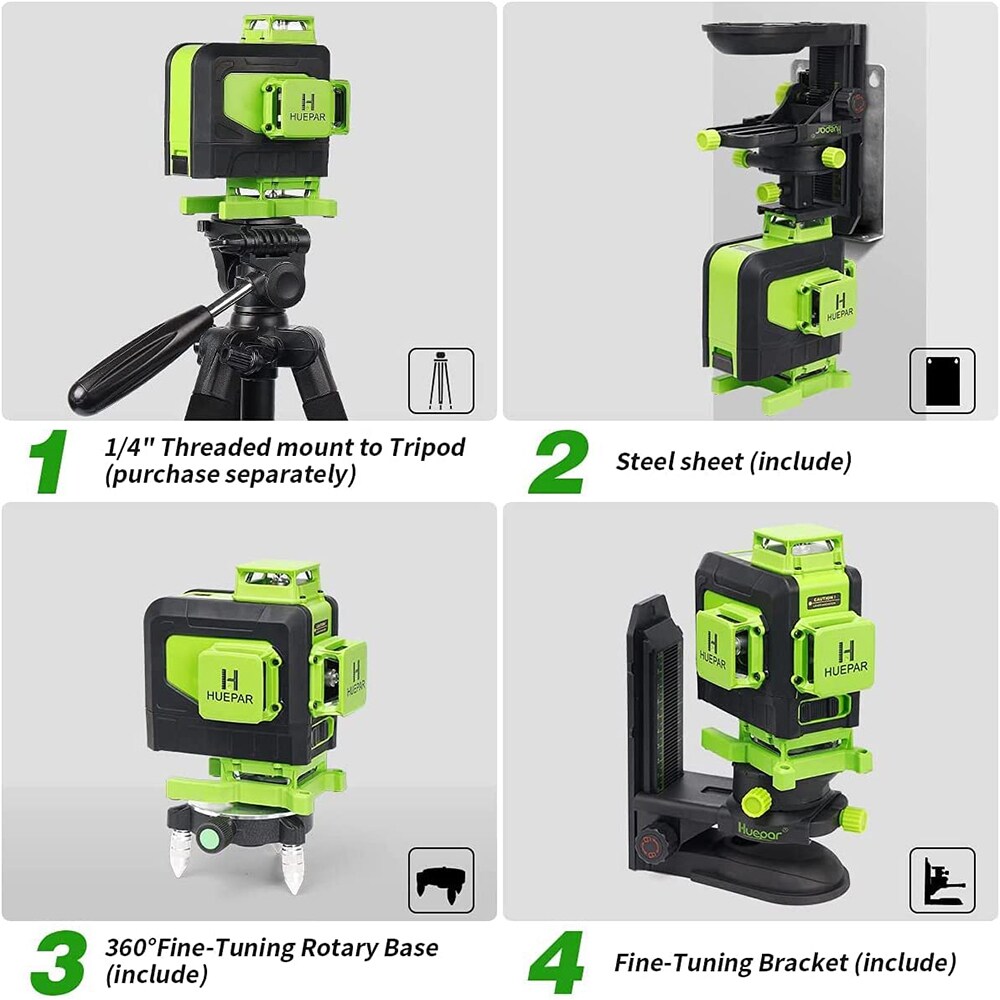 Nivela cu laser HUEPAR 904DG, raza 35m, negru-verde