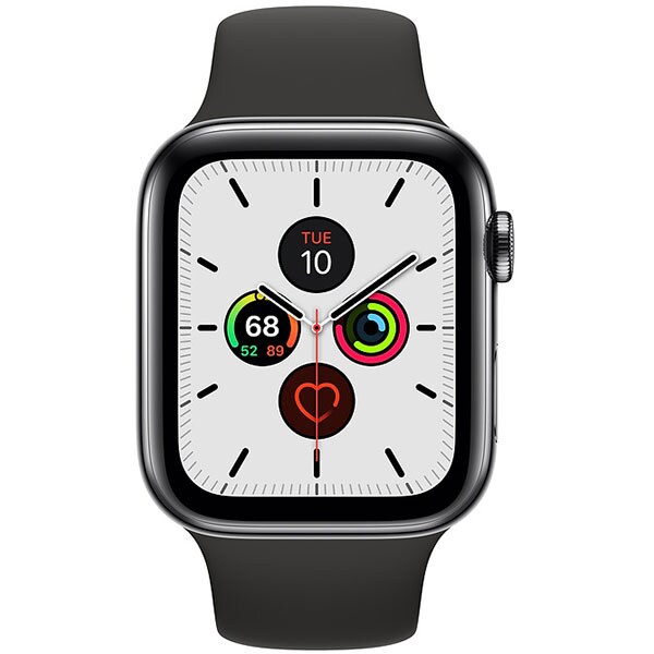 APPLE Watch Series 5 GPS + Cellular, 44mm Space Black Stainless Steel Case, Black Sport Band