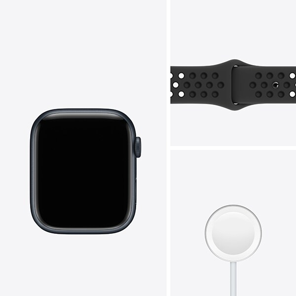 APPLE Watch Nike Series 7, GPS + Cellular, 45mm Midnight Aluminium Case, Anthracite/Black Nike Sport Band